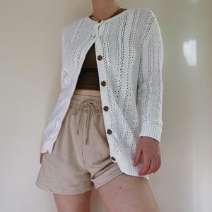 Vintage Knit Cardigan White 100% Cotton Size Large